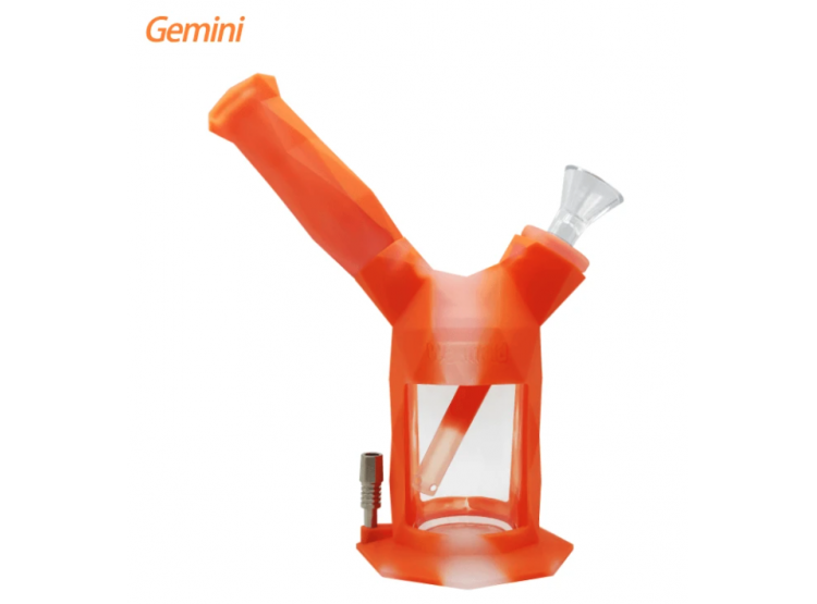 Bong Silicona 19 cms 2 en 1 Gemini Naranjo Trasparente Waxmaid - Waxmaid